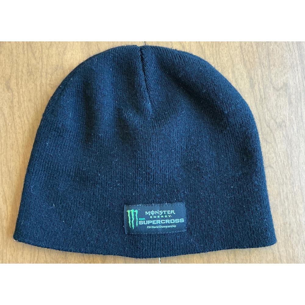 Y2K Monster Energy Supercross Beanie Hat Black OSFM Toboggan Knit Moto Sport